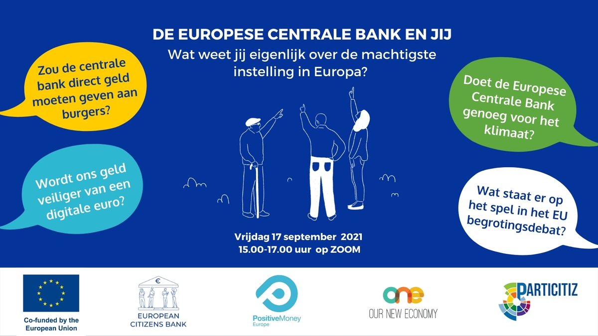 eucitizensbank's tweet photo. De @ecb maakt beleid voor duizenden Europese banken en oefent invloed uit op klimaat, economie en maatschappij. Jouw stem als EU inwoner komt daar niet aan te pas. Hoe zit dat precies? Kom naar het @eucitizensbank webinar op 17 sept. Schrijf je hier in: https://t.co/IsV3KXbKfv https://t.co/yPk22UENye