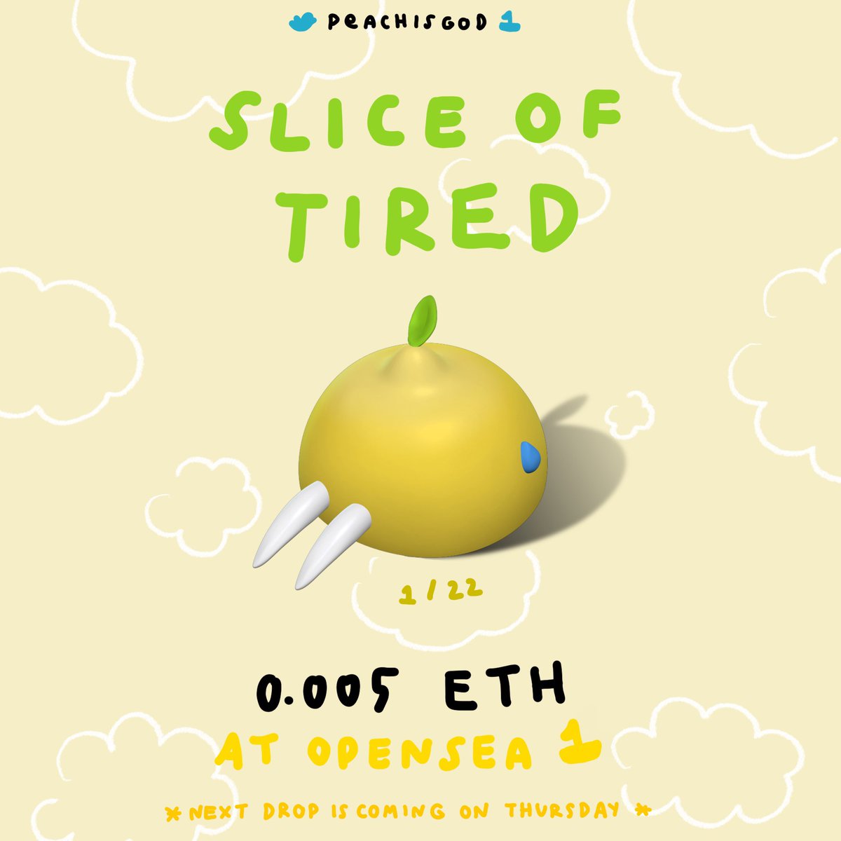 slice of tired 01 : lemon sliced symmetry
O.OO5 eth 🍋

[message from lemon]
im so tireddddddddd when my cat jump to wake me up *angy*

look him more : opensea.io/collection/sli…

discord : discord.gg/5kt7a5hg
#NFTs #NFTCommunity #NFTTHAILAND #NFTdrop #NFT #nftcollector #NFTCute