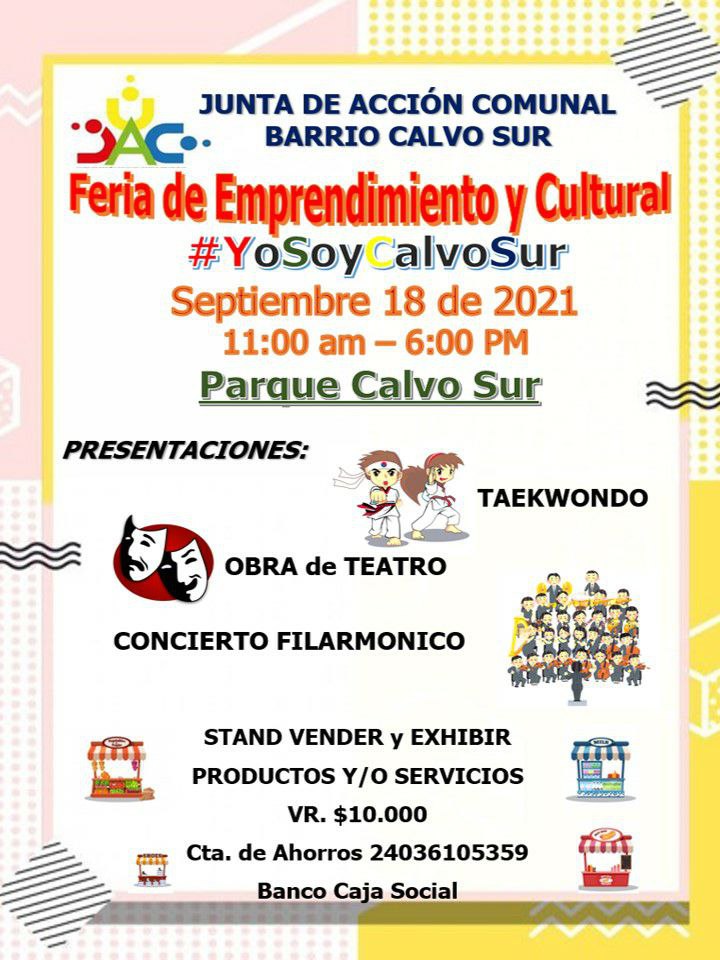calvo_sur's tweet photo. Porque pensamos sin descanso en nuestra comunidad y la reactivación económica barrial los invitamos a participar en LA FERIA DE EMPRENDIMIENTO Y CULTURAL #YOSOYCALVOSUR https://t.co/4xv7HuDVQh