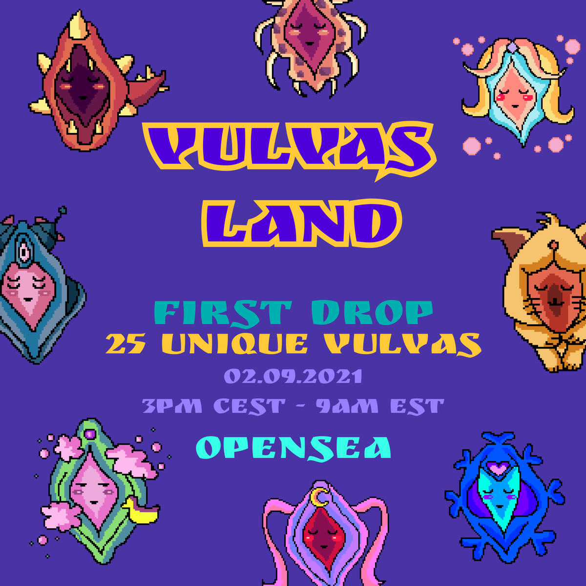 vulvarlove's tweet photo. Hello Vulvas Land! Our Vulvas are HERE! They're coming for ya 💙💚💜💛💓

25 unique Vulvas ( i ) - Price: 0.05 ETH/ each
https://t.co/45F9409JSx

Join Vulvas Land's Discord: https://t.co/3NxF5BG2vS

#VulvasLand #NFTs #NFTcollectibles #NFTCommunity #NFTLAUNCH #NFTcollection https://t.co/AMofsqkr0A