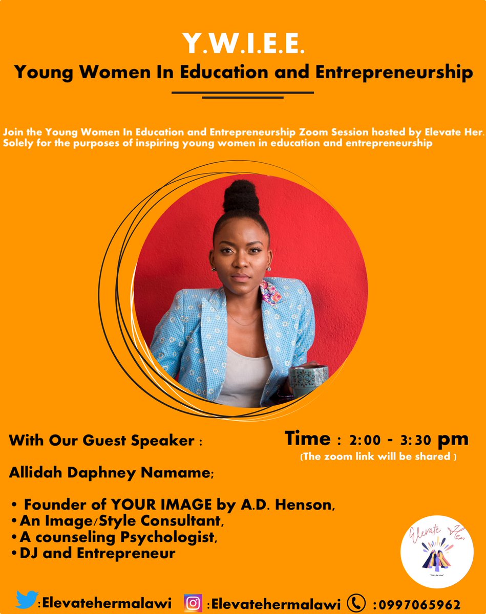 elevatehermw's tweet photo. Join us tomorrow for an entrepreneurship and education session with our guest speaker @AllidahDHenson . The zoom link will be circulated soon. https://t.co/0GMIMKVJYY