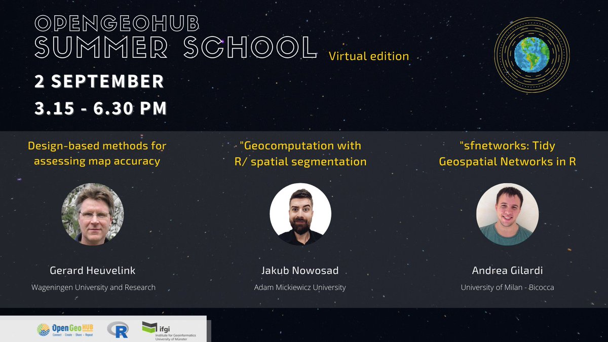 opengeohub's tweet photo. 🌎🛰️ Summer School 2021 pt. 2:
Do not miss the chance to refine your skills in #map accuracy and to learn about #geocomputation and #sfnetworks in #R.
Follow the live here: https://t.co/SGAZ7xECOg 👀
#datascience #opensource #education #ifgi https://t.co/gZZAxiJ3GD