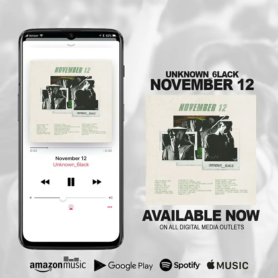 sapienGFX's tweet photo. 'November12' Playlist #coverart π
Unknown_6lack #sapienGFX https://t.co/592VtOxFSv