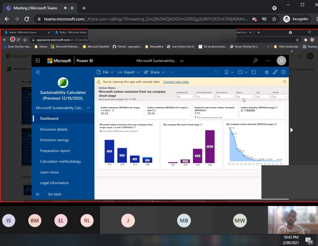 Thanks to  <a href="/wmatthyssen/">Wim Matthyssen #MC2MC</a> and <a href="/rahulambhore3/">Rahul Ambhore</a> for their talks and demos tonight on Azure cost savings.

From estimation to optimisation, to ongoing cost control, using Storage Account rules, Azure Reservations, Policy Definitions, and a quick preview of the Sustainability Calculator