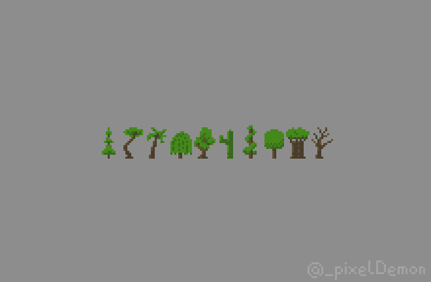 _pixelDemon's tweet photo. a quick set of trees for the pixel_dailies challenge of today. 
The restriction was: each tree must be 12x18px

#pixel_dailies #pixelart #trees https://t.co/GmPGC6OAZy