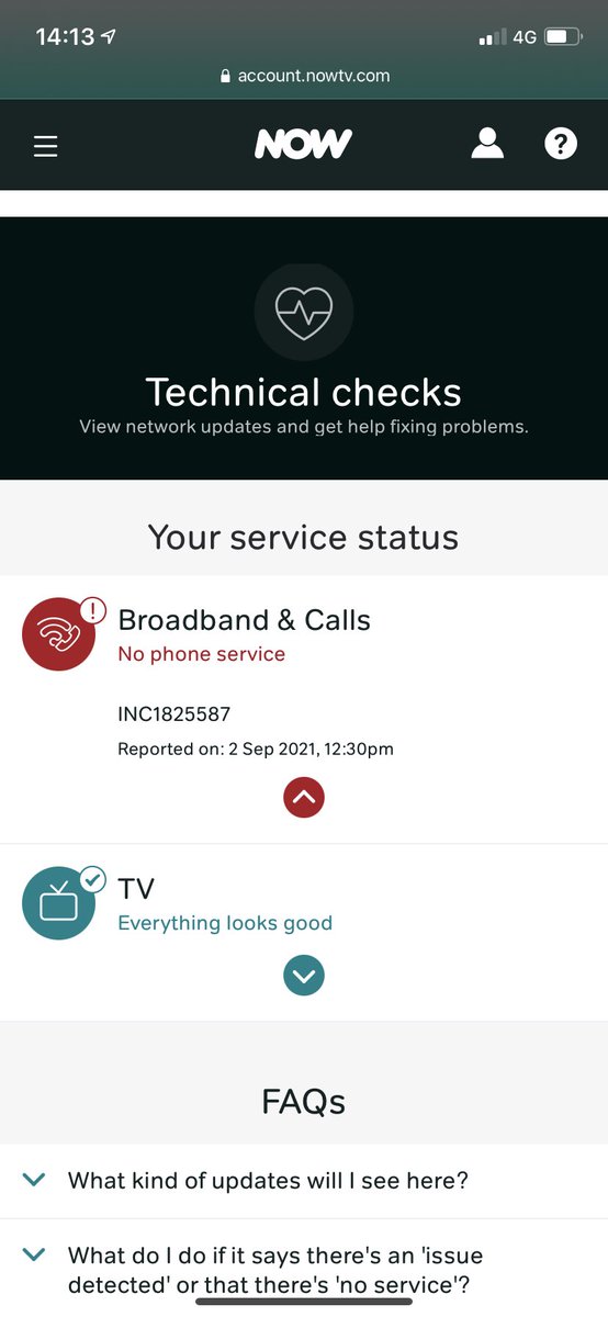 lucyhawse's tweet photo. @NOWHelpTeam This is now what appears. Does that mean I am in the effected people with your outage? It only says calls but my router still has an orange light on the internet light. https://t.co/c7U112Xfif