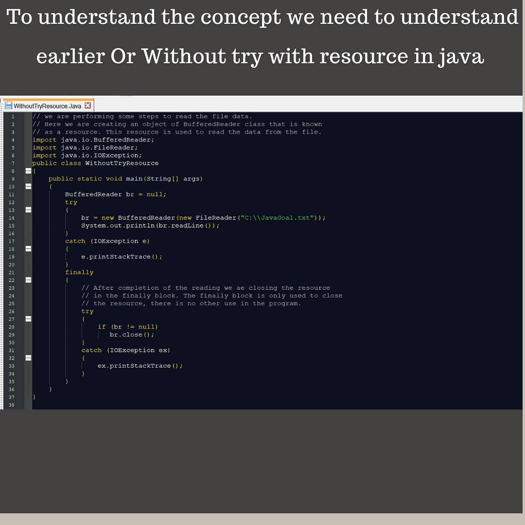 GoalJava's tweet image. Want to read it in detail then click on link:javagoal.com/java-try-with-…
#javadeveloper
#android
#javacode
#codinglife
#Coding
#devcommunity
#CodeNewbie
#CodeNewbies
#WomenWhoCode