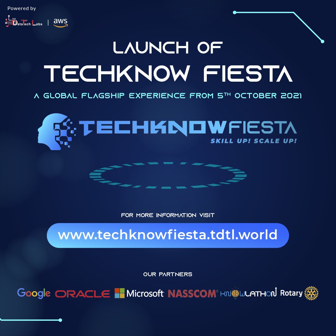 techknowfiesta's tweet image. TechKnow Fiesta - Skill Up and Scale Up! Block your calendars today! Starting on 23rd September 2021, TDTL launches a learning series to master Cloud technology! 
Enroll Now - techknowfiesta.tdtl.world
#techknowfiesta #cloudtechnology #artificialintelligence #machinelearning #LNA