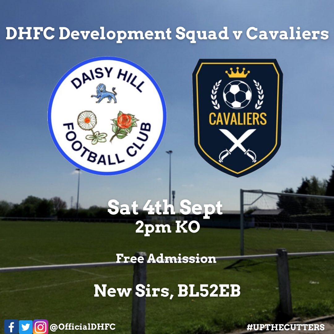 Our Development team are at home again this Saturday as they welcome <a href="/cavaliers_f_c/">Cavaliers FC</a> to New Sirs⚽️

⏰ 2pm kick off
📍 New Sirs, BL5 2EB
🏆 <a href="/THEMCRFL/">Manchester League Ltd</a>
🎟 Free Admission

Bar &amp; kitchen available🍻☕️

Please come down and show Brett, Jason and the team your support🔵⚪️ #upthecutters
