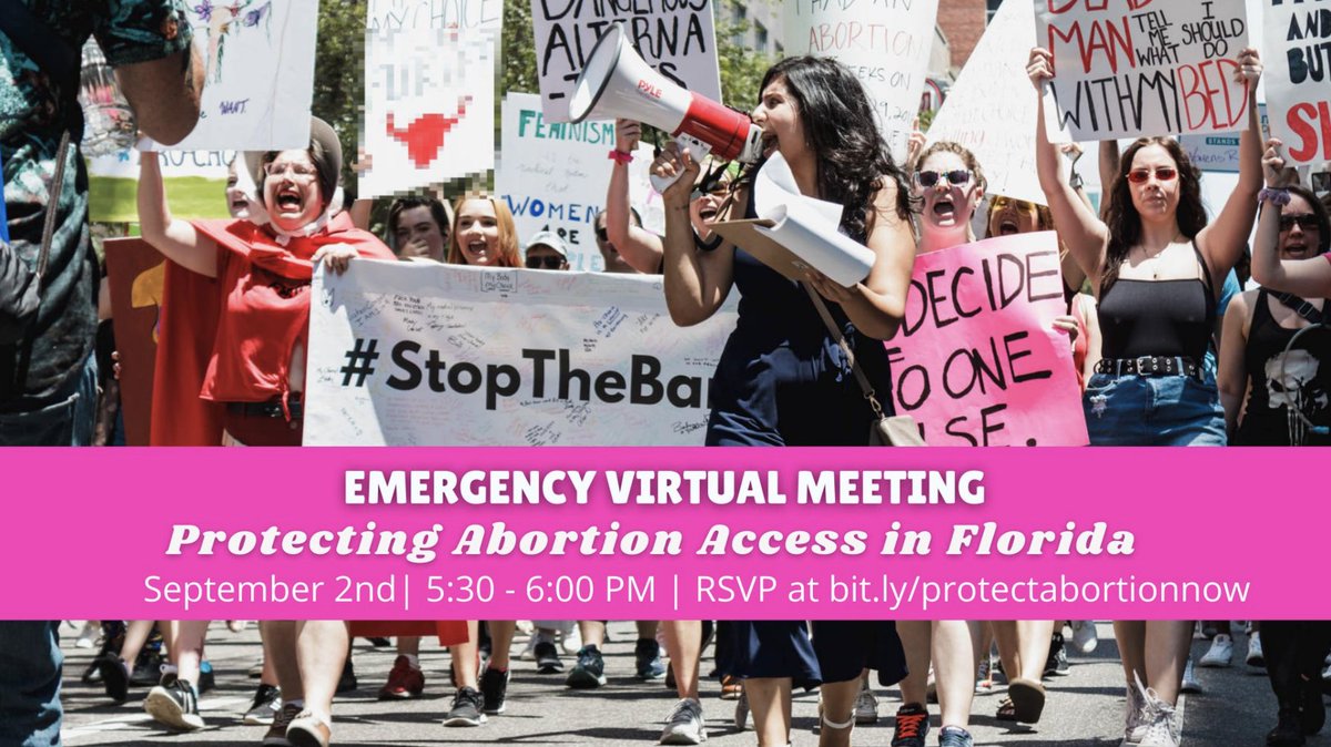 Join us for a virtual meeting TONIGHT at 5:30pm to unpack what is happening in Texas, how that impacts abortion access throughout the country and in FL, and ways YOU can take action for reproductive freedom in the Sunshine State! #BansOffOurBodies

LINK: mobilize.us/annaforflorida…