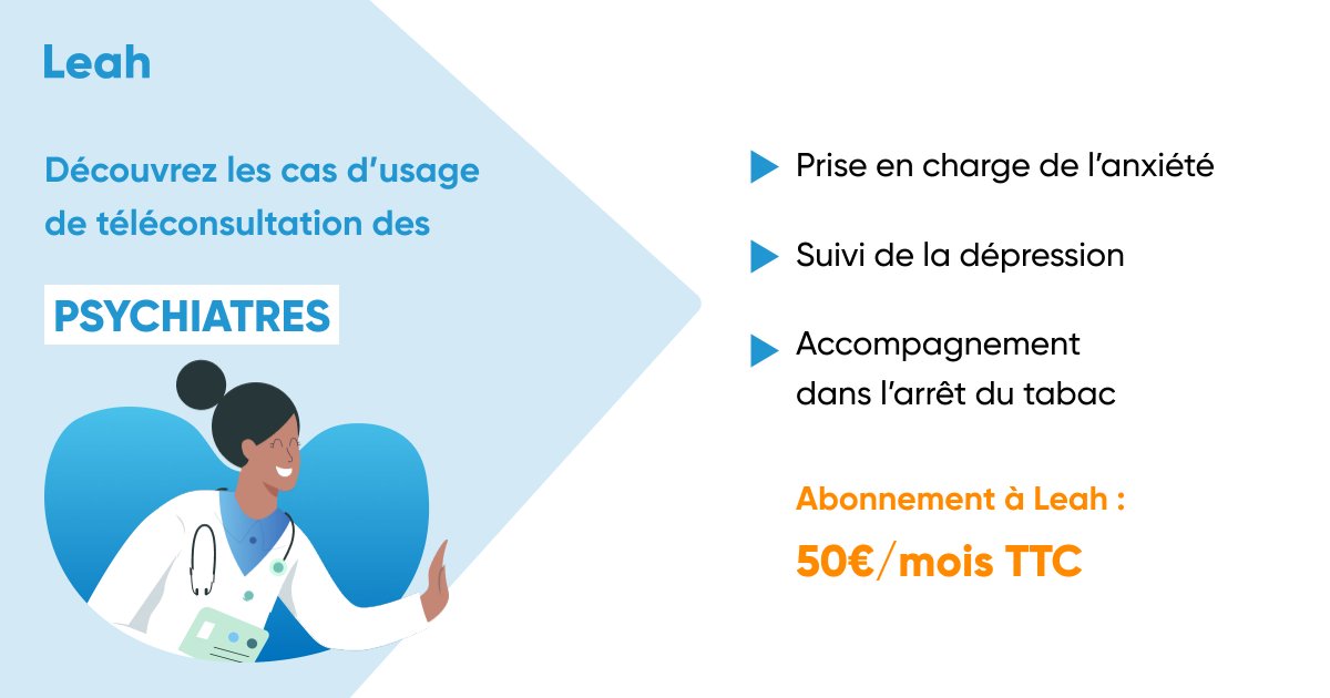 La téléconsultation par Leah.care (@leah_app) on Twitter photo 🎓 C'est bientôt la rentrée : découvrez la #téléconsultation avec Leah en avant-première !
Vous êtes psychiatre ? Voici les cas d'usage de votre profession médicale !
➡️ En savoir plus : bit.ly/3rQko9m
#télémédecine #esanté <a href="/groupe_MACSF/">Groupe MACSF</a> 🎓 C'est bientôt la rentrée : découvrez la #téléconsultation avec Leah en avant-première !
Vous êtes psychiatre ? Voici les cas d'usage de votre profession médicale !
➡️ En savoir plus : bit.ly/3rQko9m
#télémédecine #esanté <a href="/groupe_MACSF/">Groupe MACSF</a>