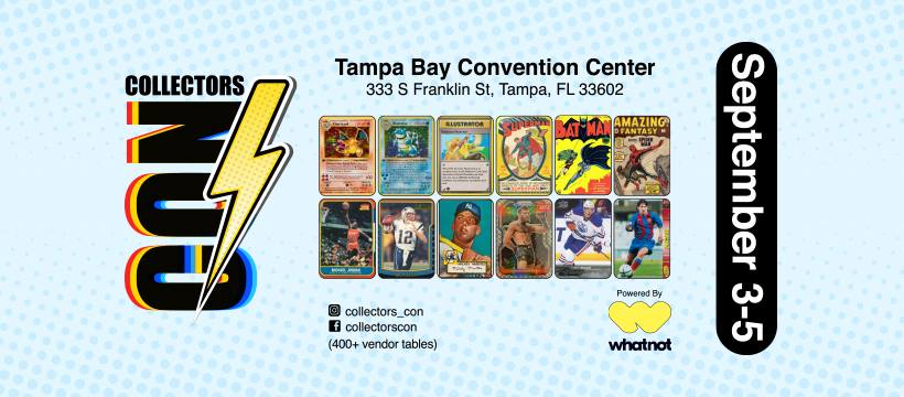 TheTampaCC's tweet photo. Collectors Con is THIS weekend, @CityofTampa! Join us for over 400 tables of vendors buying, selling, and trading all things collectible like sports cards, memorabilia, Pokemon, TCG, comics, funko, and more!
Learn more & get tickets: https://t.co/pzJQyp3Svs https://t.co/XOKEIrAOMo
