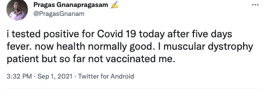 roelraymond's tweet photo. #Jaffna-based journalist @PragasGnanam, who confirmed just yesterday that he had tested positive for COVID19, has passed away. The 26-yr-old was a muscular dystrophy patient and had not yet been vaccinated. If it hasn't been said enough already — pls get vaccinated. 

#SriLanka https://t.co/mwfRPnB1fC
