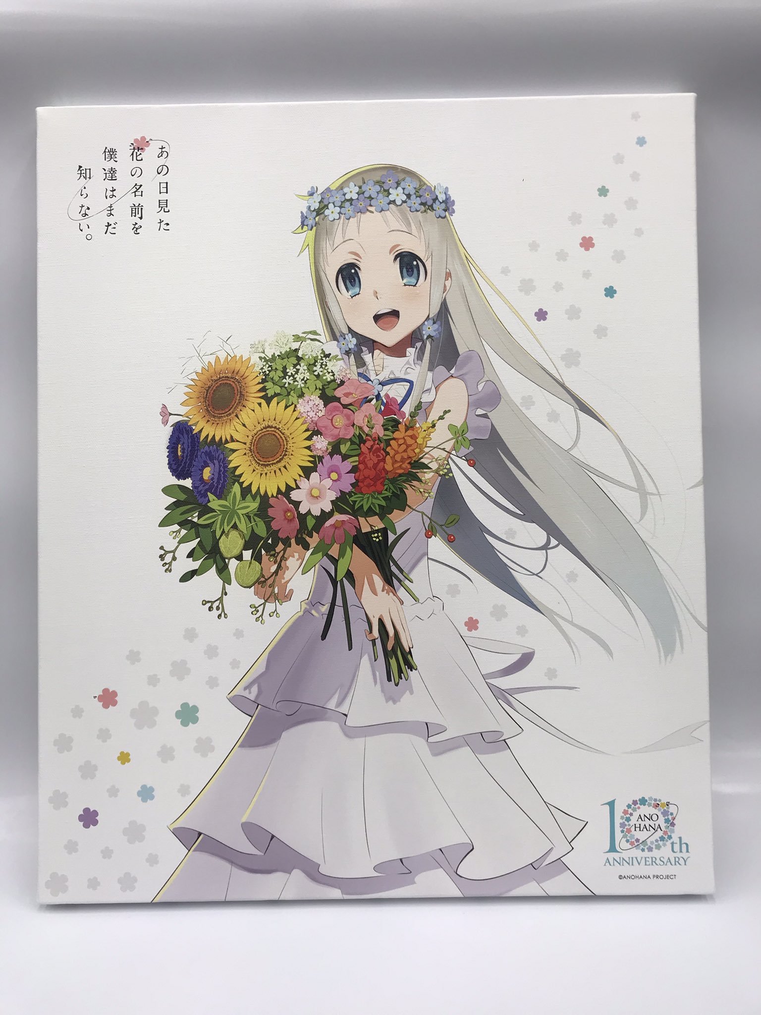秩父市観光課 あの花 10周年記念企画 秩父限定グッズのご紹介 こちらは超数量限定での製作です あの花 めんま10th Anniversaryキャンバスボード 今回は少し大きめのf8サイズにしてみました 何回見てもめんまが可愛すぎます 企画展会場にも