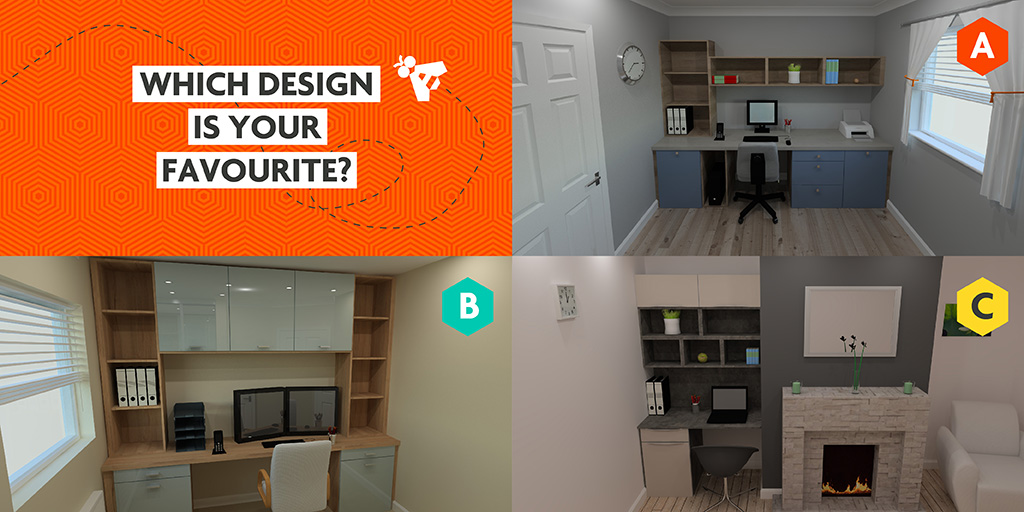 Creating bespoke #homeoffice furniture means you have the freedom to design your space exactly how you like it – like these 3D renders our designers have recently created. Which design is your favourite? A, B or C?
buzzhomeoffice.co.uk 
#officedesign #workfromhome