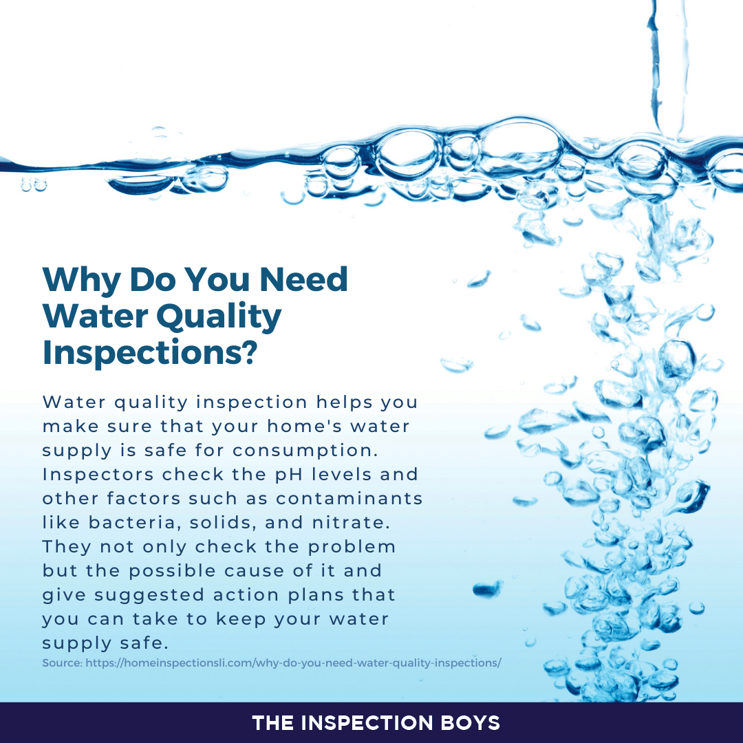 Do you have a question in mind about why do you need water quality inspections? Here's why.

#HomeInspection #HomeInspections #HomeInspector #TheInspectionBoys #LongIslandRealEstate #RealEstate #HomeInspectionTips #HomeInspectionTrivia #Trivia