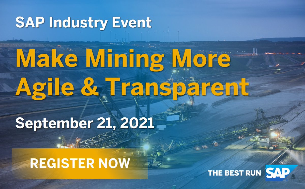 Want expert strategies and innovations for your mining company to stay ahead of digital transformation? Join SAP Industry Event: Make Mining More Agile &amp; Transparent on Sept. 21, 2021. Register now. #SAP #mining
hubs.la/H0WtFyN0