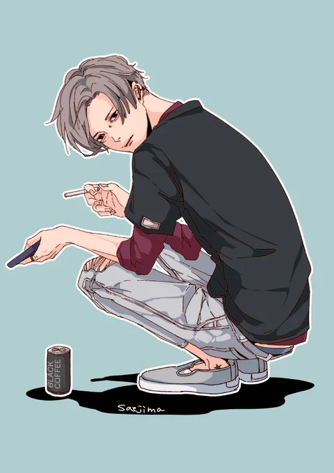 丸メガネが似合う男の子。(タトゥー×ピアス×タバコ×文系男子) #illustration #絵描きさんと繋がりたい #アトリエの系譜3 