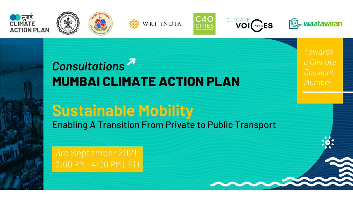 waatavaran's tweet photo. Can #Mumbai transform its public transportation networks to enable a shift from pvt. to public transport? Join us as experts discuss strategies for #sustainablemobility
Register: https://t.co/ME34DVBXeH  
 
#MumbaiClimateActionPlan @Urban_Catalysts @AamchiBest @MagentaPvtLtd https://t.co/qKyZ9FzLiJ