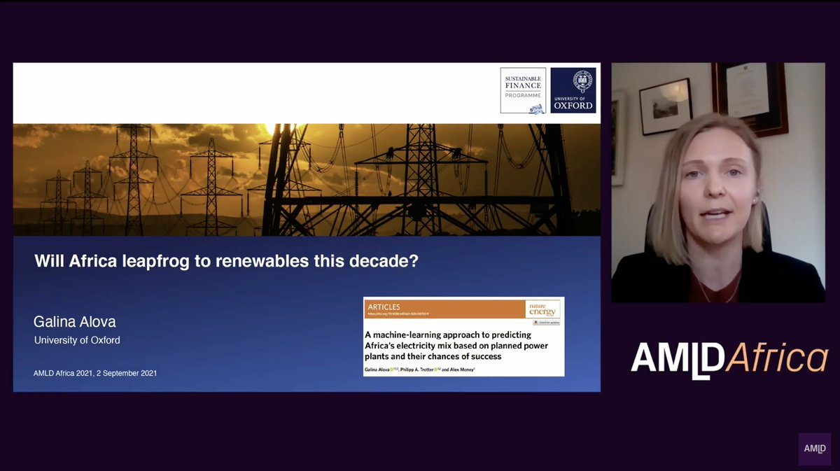 AMLDAfrica's tweet photo. Happy to welcome Galina Alova from @UniofOxford for her talk "Will Africa leapfrog to renewable energy this decade?"
#AMLDAfrica #AIEnvironment https://t.co/DvDrlWMdF6