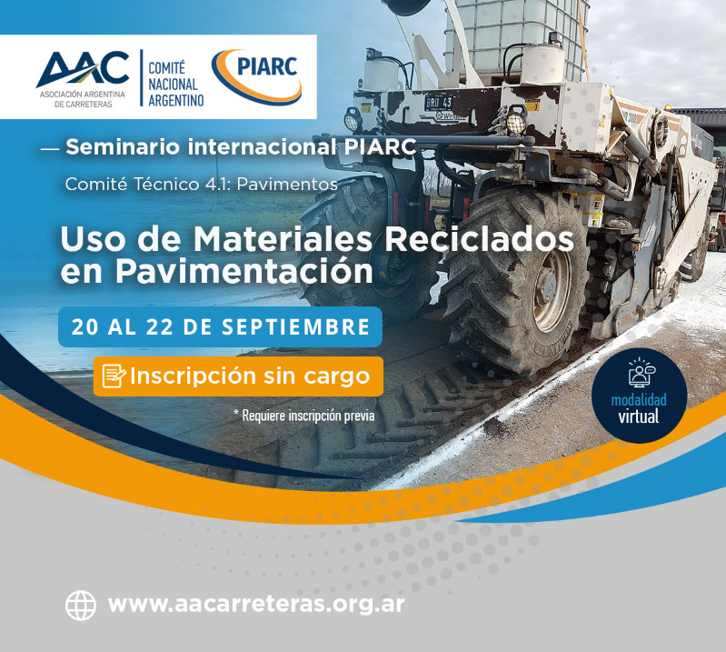AACarreteras's tweet photo. SEMINARIO INTERNACIONAL “USO DE MATERIALES RECICLADOS EN PAVIMENTACIÓN”

No dejes de ser parte de este seminario organizado por la AAC y la @PIARC_Roads 

📅Cuando: del 20 al 22 de septiembre 
💻Modalidad virtual. 

👉 Más info e inscripción SIN CARGO en: https://t.co/wQNBoRTiWb https://t.co/7ne1MvUw1S