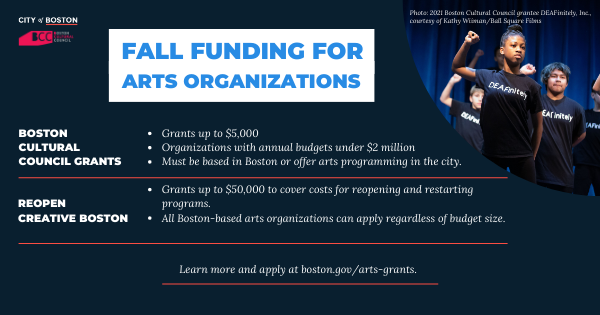 ArtsinBoston's tweet photo. The @CityOfBoston is awarding over $3M in grants to arts organizations! 

→ Up to $5k for general operating support for orgs with budgets under $2M

→ Up to $50k to recover from the economic impact of COVID-19, regardless of budget size! 

Learn more: https://t.co/QjEM5MBxzS https://t.co/RcpdcTHHtB