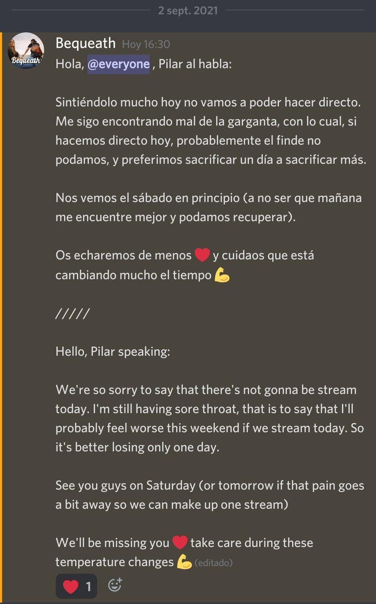 Con respecto al directo de esta tarde: