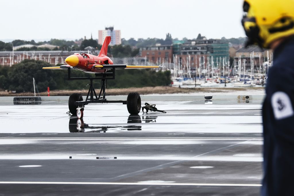 HMSPWLS's tweet photo. New Toy Day for #PWLSAtSea! We’re testing “Banshee” by @QinetiQ as a training, testing and evaluation method for simulating airborne targets at sea. 

Capable of up to 200meters per second, it’s twin gas turbines mean it’s pretty quick! 
✈️✈️💨💨🎯🎯 https://t.co/KobVRHSUEV