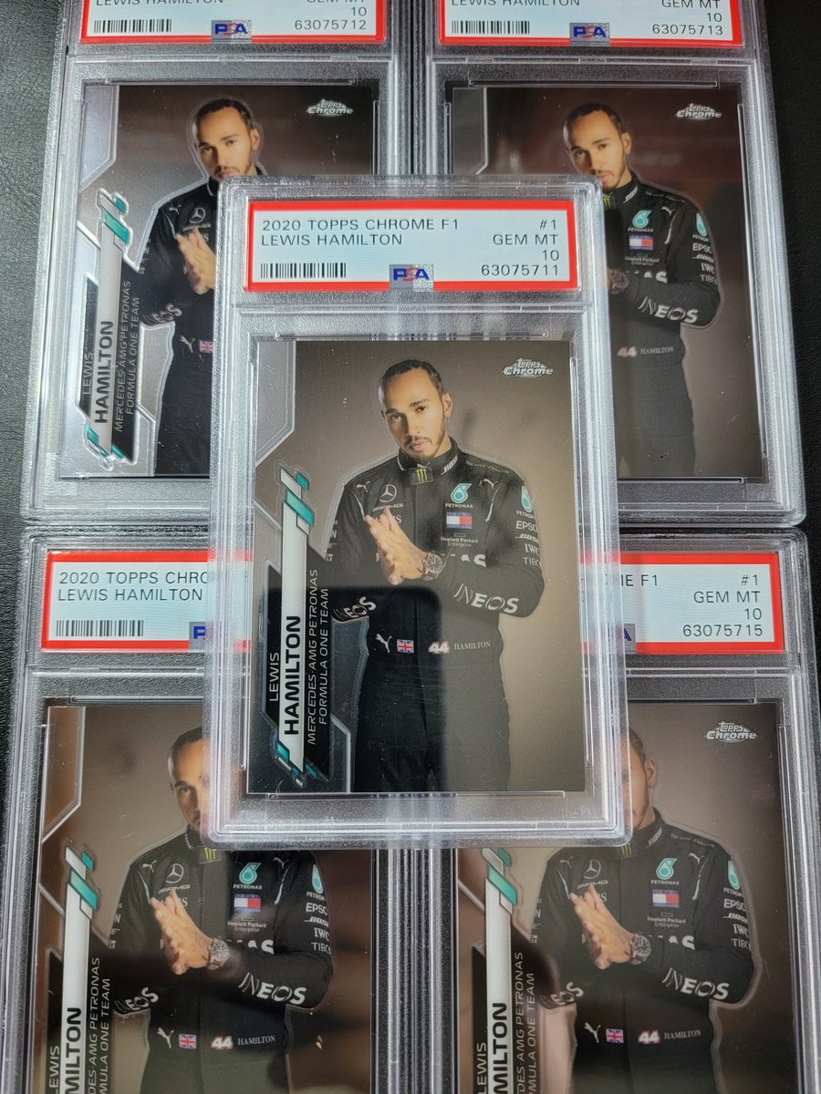 LJisCollecting's tweet photo. All pulled from boxes myself and all graded with @PSAcard !!! @Topps F1 Chrome = Product of the Year in my book so gotta stock up on 9s and 10s of the F1 GOAT @LewisHamilton !!! @SHOWYOURHITS @F1 @MercedesAMGF1 https://t.co/msCIg6J95d