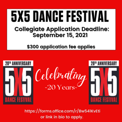 Join us for the 20th Anniversary of Connecticut's longest running dance festival. Collegiate Applications due September 15, 2021. forms.office.com/r/Bw541KvEti

#usjarts #usjdance #usjct #20years #anniversary #performance #5x5 #college #dance