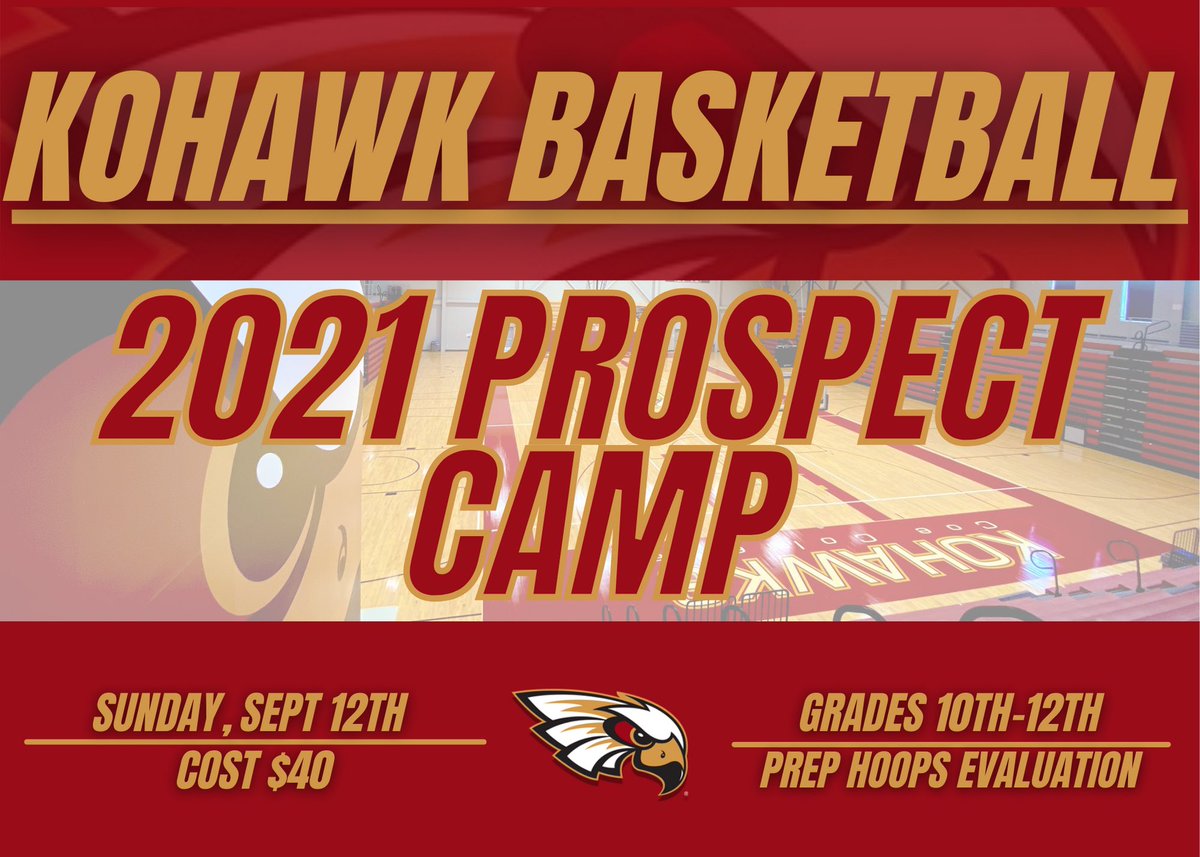 Attn 2022 &amp; 2023 High School 🏀 players‼️ Get registered for our 2021 Prospect Camp next Sunday! Come see campus, work with our coaches and get evaluated by <a href="/tonysroe/">Tony Roe</a>, contributor for <a href="/PrepHoopsIA/">Prep Hoops Iowa</a>! Click the link below to sign up now! ⬇️

 kohawkathletics.com/sports/2019/5/…