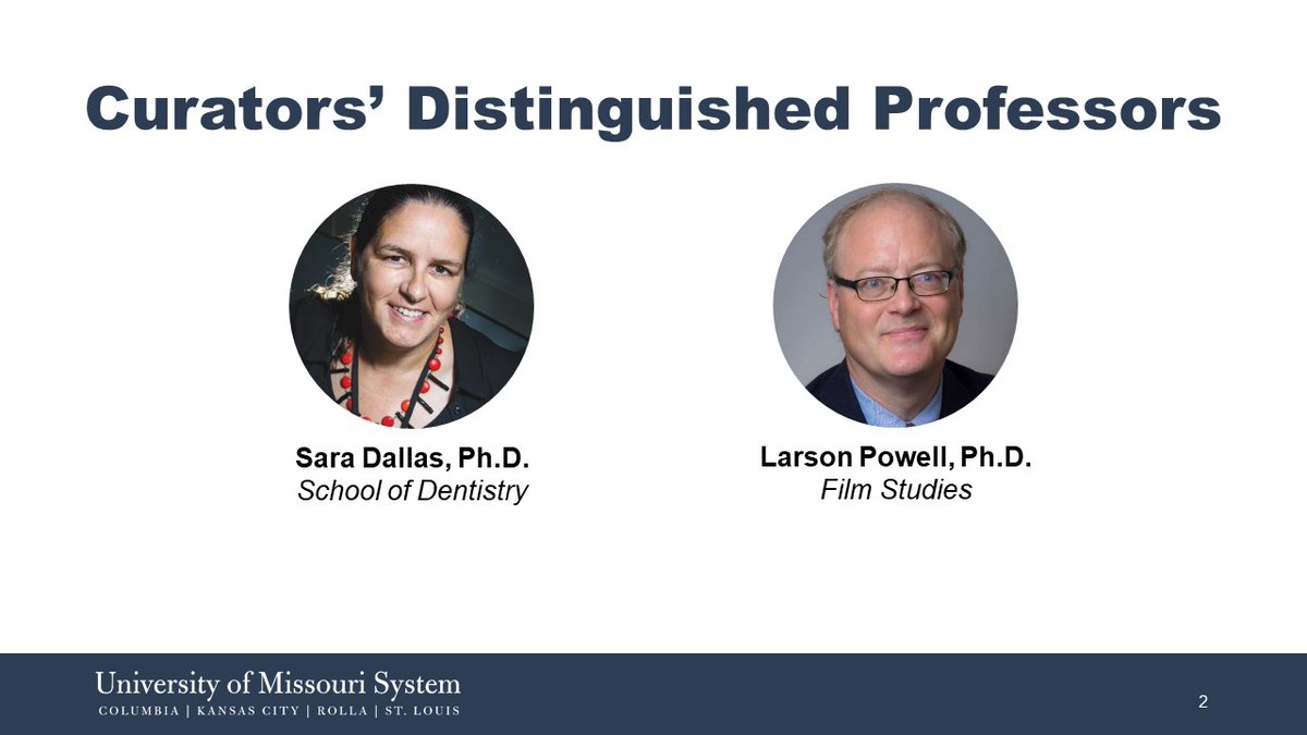 Chair Chatman recognizes the <a href="/UMKC/">UMKC</a> Curators' Distinguished Professors Dr. Sara Dallas (School of Dentistry) and Dr. Larson Powell (Film Studies).