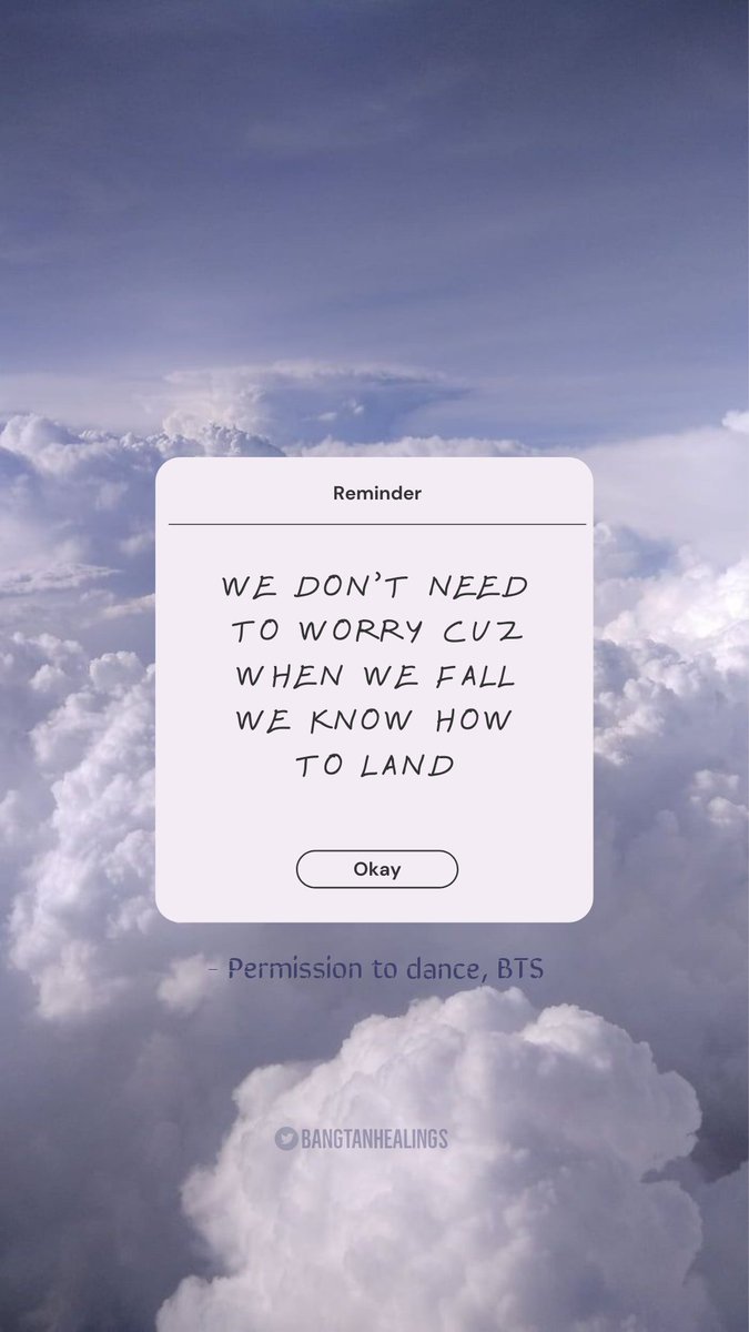 BangtanHealings's tweet photo. โข Permission to dance โข
We don't need to worry cuz when we fall we know how to land
lyric suggested by @bunnikooky
#HealingwithBTS @BTS_twt https://t.co/eIXCACFJ4a