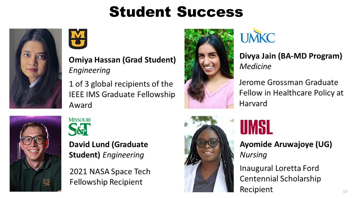 Congratulations to students Omiya Hassan (<a href="/Mizzou/">Mizzou</a>), Divya Jain (<a href="/UMKC/">UMKC</a>), David Lund (@missouriSandT) and Ayomide Aruwajoye (@UMSL) on their recent awards and achievements!