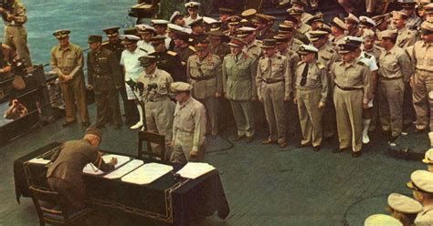 TammiMinoski's tweet photo. #OTD 1945: In front of representatives of nine Allied nations, Japan formally surrendered and signed the #InstrumentOfSurrender aboard the USS Missouri in Tokyo Bay. https://t.co/Yumk5SMg1F #VJDay76 #WWII #JapaneseSurrender https://t.co/edECAFuqJc