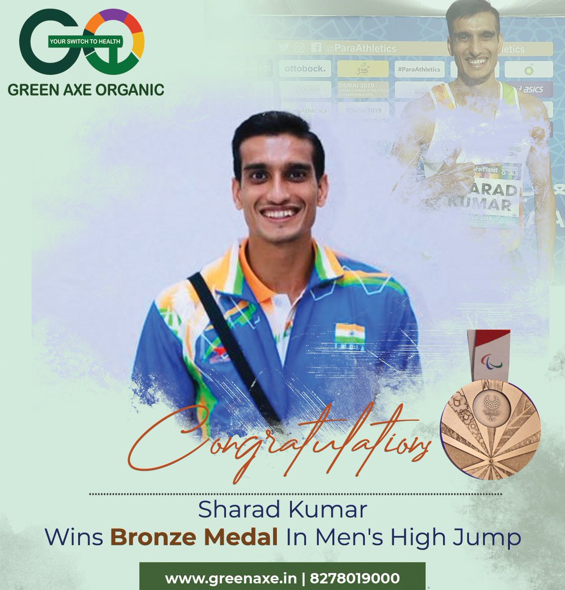 GreenAxe4's tweet photo. Congratulations, to Sharad Kumar for winning the bronze medal in Tokyo Paralympics. 
.
#GreenAxe #Paralympics #bronzemedal 
#Organicfood #milk #milkproducts
#organic #vegan #natural https://t.co/Bqy2y0xLip