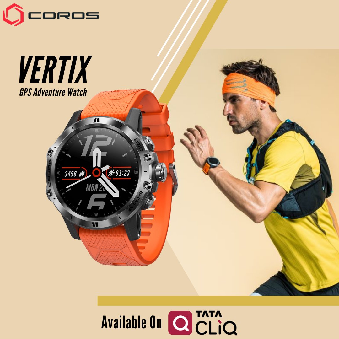 CorosIndia's tweet photo. COROS Vertix: GPS watch built for adventurers, available on @TataCLiQ 
#coros #corosindia #techamit #fitnessgadgets #exploreperfection #corosexplorers #teamcoros #running #run #runner #runningman #swimming #swim #swimbikerun #swimmer #workout #workoutmotivation #workouttime https://t.co/TW4Q1n6cdL