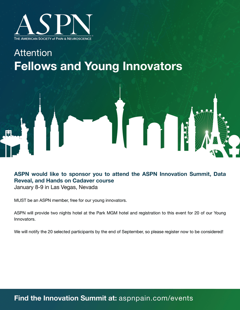 ASPN_PainNeuro's tweet photo. Young Innovators! Register by 9/30/21 for the upcoming ASPN Innovation Summit and Data Reveal to be eligible for the lottery. Details attached!
https://t.co/R7UbAVvxDC

#ASPN #InnovationSummit #PainEducation #MedTwitter #DataReveal #YoungInnovators https://t.co/2JHxD0xYML