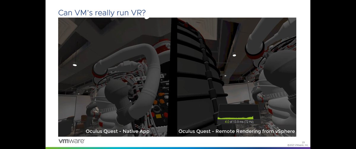Mcopping's tweet photo. Just wrapped recording @VMworld session #EUC1658 with @NVIDIA #CloudXR maestro Greg Jones! We talk about how @WorkspaceONE &amp; #NVIDIA can deliver enterprise #AR #VR #XR and of course we answer the question you've all been asking yourselves - can a #virtualmachine really run VR? 👀 https://t.co/QFuocjuIwW