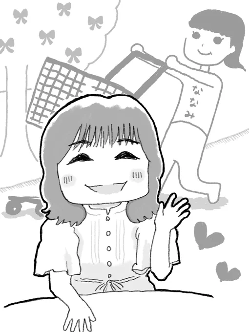 髪を切ったあっちゃんこと厚木那奈美さんと、お誕生日作戦会議で生まれたななめのななみちゃん、どちらもとてもかわいいという絵です。#ななみりめも#ななめのななみちゃん#RGR_drawing 