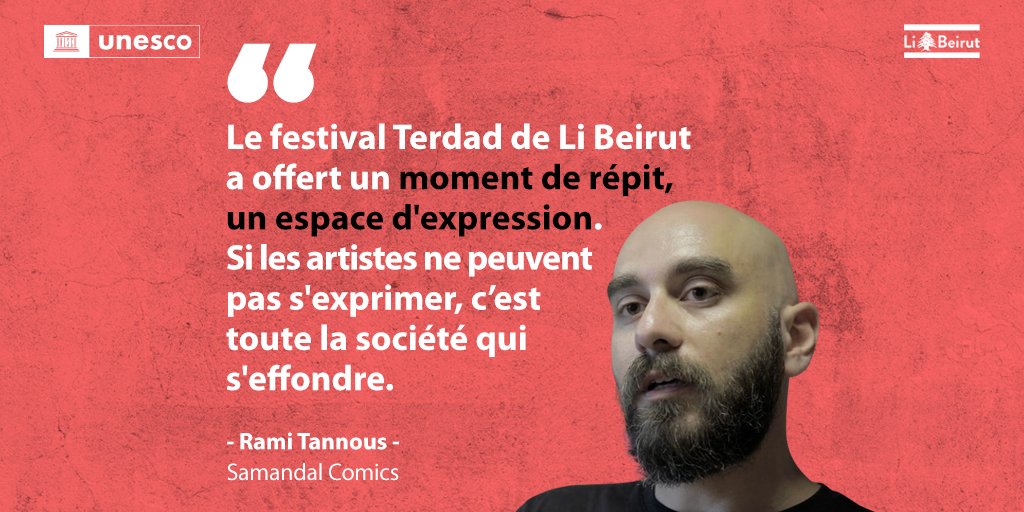 UNESCOBEIRUT's tweet photo. 🆘 Les explosions de Beyrouth ont touché le secteur #culturel en plein cœur, laissant une génération d'artistes dans le désespoir
💪@UNESCO a permis aux échos créatifs de résonner à nouveau en organisant le festival #TERDAD #PourBeyrouth
Plus d’ℹ️: https://t.co/dUBWYtmIcc https://t.co/P27jTpaUII