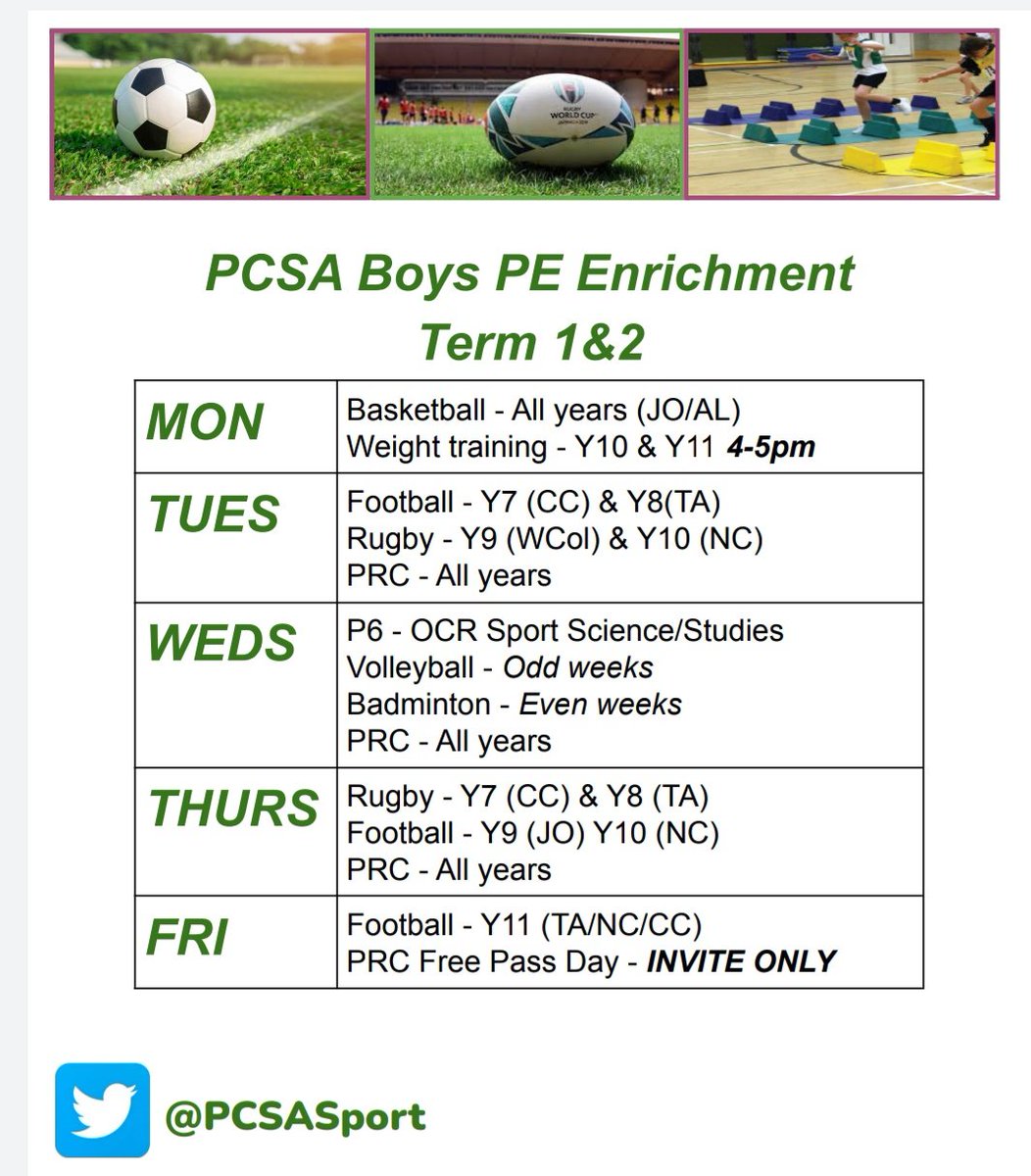 PCSASport (@pcsasport) on Twitter photo PE after school enrichment is back!
πβ½οΈππππΈ
Monday 6th it begins. Bring your phone to sign in using the QR codes at the front of the PE building π·
Help spread the word
<a href="/Priorycsa/">Priory Community School - an Academy</a> <a href="/MissKAaron/">Kirsty Aaron</a> <a href="/HoY7PCSA/">Lee Dodson</a> <a href="/MrsCollins_Geog/">Liz Collins</a> <a href="/miss_rees4/">Miss Rees</a> <a href="/MrJCaulfield1/">Jake Caulfield</a> <a href="/rhianpetrou/">Rhian Petrou</a> <a href="/MissTDelaney/">MissDelaney</a> PE after school enrichment is back!
πβ½οΈππππΈ
Monday 6th it begins. Bring your phone to sign in using the QR codes at the front of the PE building π·
Help spread the word
<a href="/Priorycsa/">Priory Community School - an Academy</a> <a href="/MissKAaron/">Kirsty Aaron</a> <a href="/HoY7PCSA/">Lee Dodson</a> <a href="/MrsCollins_Geog/">Liz Collins</a> <a href="/miss_rees4/">Miss Rees</a> <a href="/MrJCaulfield1/">Jake Caulfield</a> <a href="/rhianpetrou/">Rhian Petrou</a> <a href="/MissTDelaney/">MissDelaney</a>