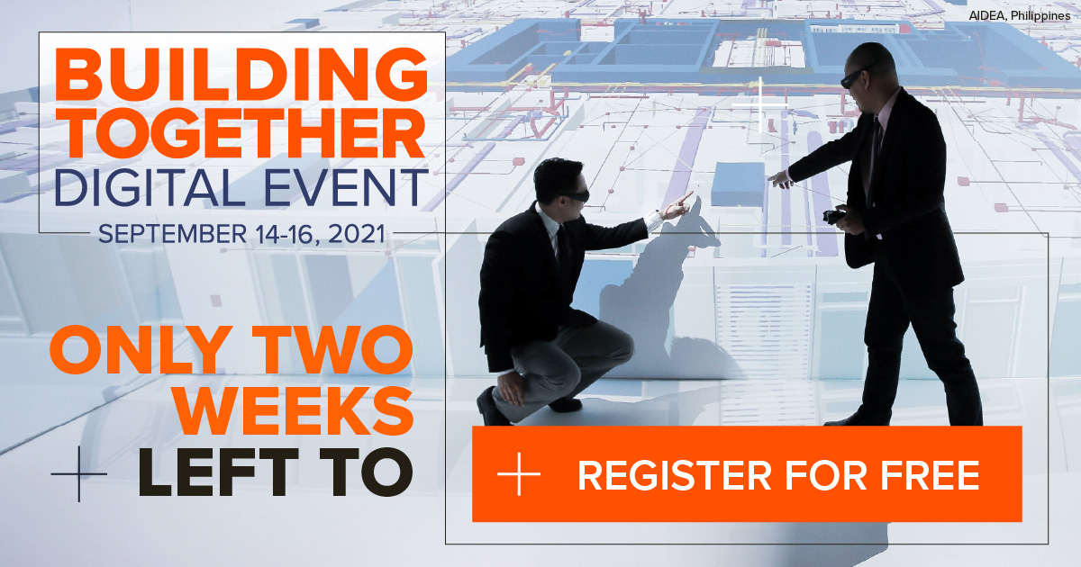 GraphisoftUK's tweet photo. Only 2 weeks left to register! Join us at the #BuildingTogether2021 event.
Can't wait to see you there!
Register for free: https://t.co/fN523fQpWO https://t.co/tV0XVdW9pQ