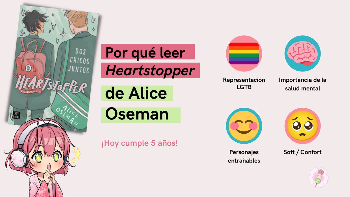 HanamiDangos's tweet photo. ✨ ¿POR QUÉ LEER HEARTSTOPPER? ✨
Esta novela gráfica de @AliceOseman es una delicia ¡y hoy cumple 5 años! ¿No la habéis leído? ¡Deberíais!
Nos extendemos más por aquí 😉👉 https://t.co/hF0j1ePg4v
📚 En España con @Planetadelibros, en su sello #CrossBook. https://t.co/3sGsAd6dyu