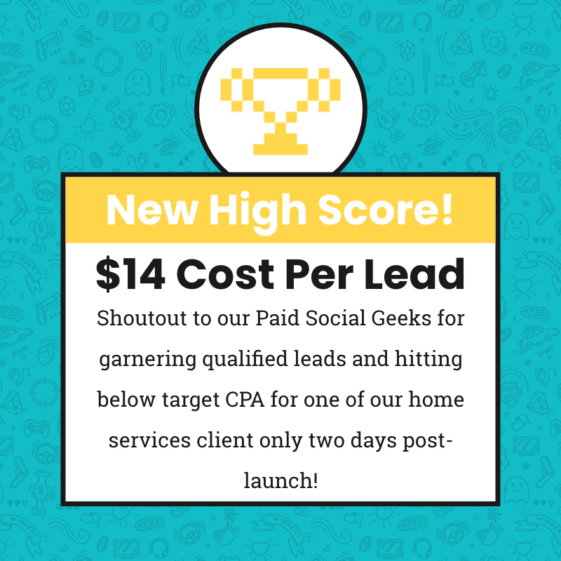 GeekPowered's tweet photo. Two days after launching a new Facebook Ad account, our paid social team's efforts garnered qualified leads at a Cost Per Lead of $14! 

Shoutout to the Paid Social Geeks for hitting the ground running! 

#paidsocial https://t.co/W2SaBQLUcd