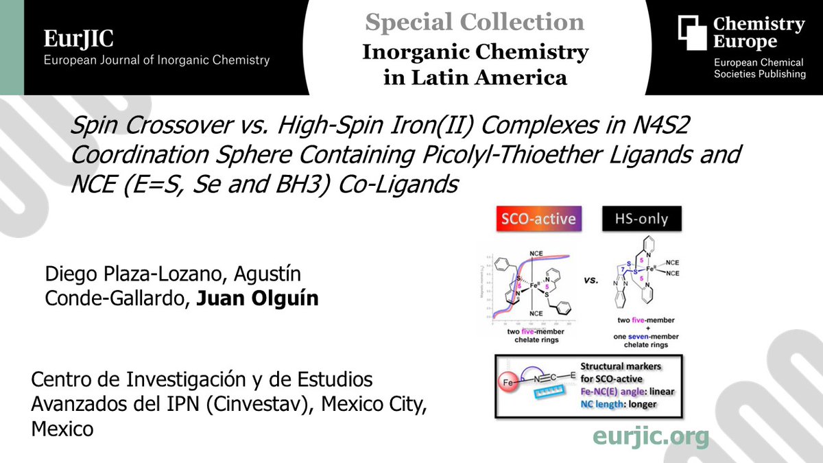 The work by Olguín and colleagues on effect of the chelate ring size on the magnetic properties of thioether-based iron(II) metal complexes is featured in our #LatinAmericanChem Special Collection #LXChemInorg <a href="/cinvestav/">Cinvestav</a> <a href="/Leolguin/">Juan Olguin</a> …mistry-europe.onlinelibrary.wiley.com/doi/full/10.10…