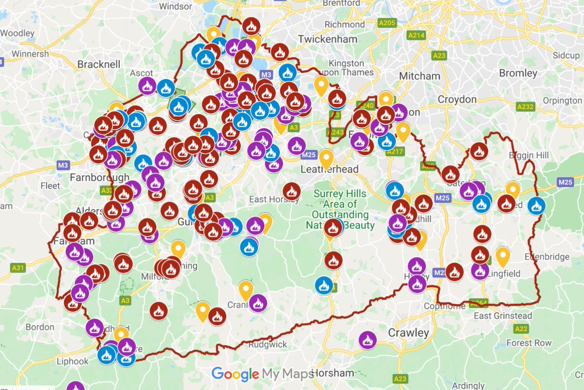 Screenshot of an interactive map, showing fires in the open from 2021