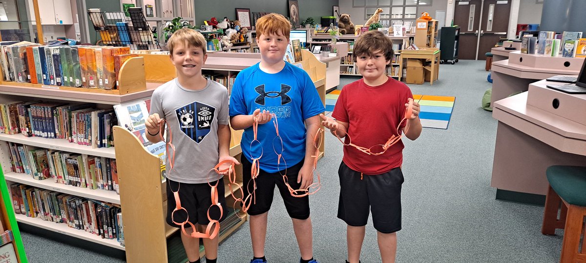 Paper Chain Challenge in the Library
#thehumblelibrarian <a href="/HumbleISD_BBE/">Bear Branch Elem</a> <a href="/HumbleISD_lib/">Humble ISD Libraries</a> <a href="/HumbleISD/">Humble ISD</a>