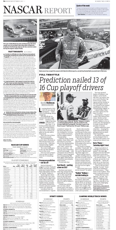 cwilinric's tweet photo. Also, forgot to post the Sept. 1 @RTDSports #NASCARReport, featuring @RandyLHallman looking back at his preseason predictions and weighing in on other topics, plus #FastThoughts with @RichmondRaceway and Virginia short tracks updates Other content by @APSE_sportmedia #ReadLocal https://t.co/hQlBa0FWXN