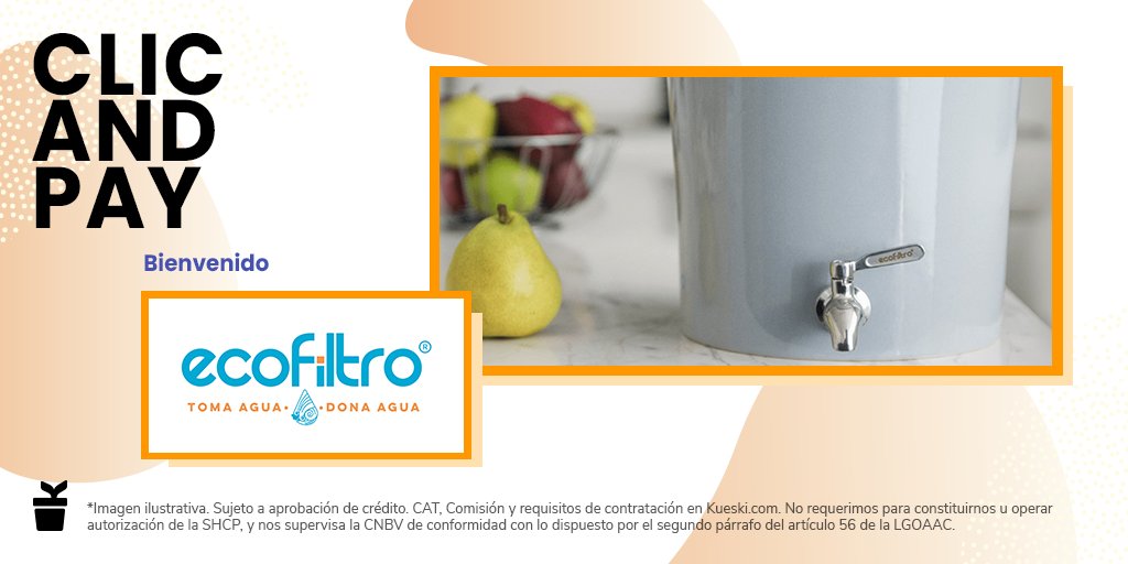 <a href="/EcofiltroMexico/">Ecofiltro México</a>, un filtro de agua altamente eficiente, de costo accesible, gran durabilidad y muy bajo mantenimiento. 💧

¡Ahora con #KueskiPay como método de pago! 🔥

Conoce sus productos en ➡ ecofiltro.mx 📲